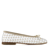 Ballerinas in beige and white weaving  calf leather