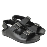 Black double buckle sandal with back velcro strap