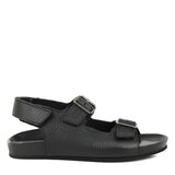 Black double buckle sandal with back velcro strap