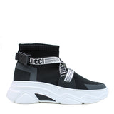 Running fashion sneakers in black technical fabric with signature strap